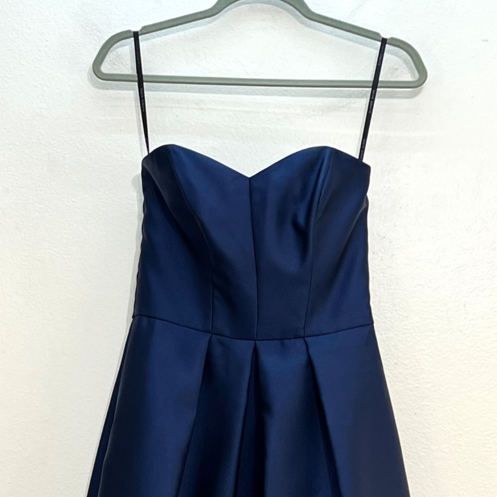 NEW Alfred Sung D699 Strapless High Low Satin Gown Midnight Blue Size 8 - Picture 3 of 11